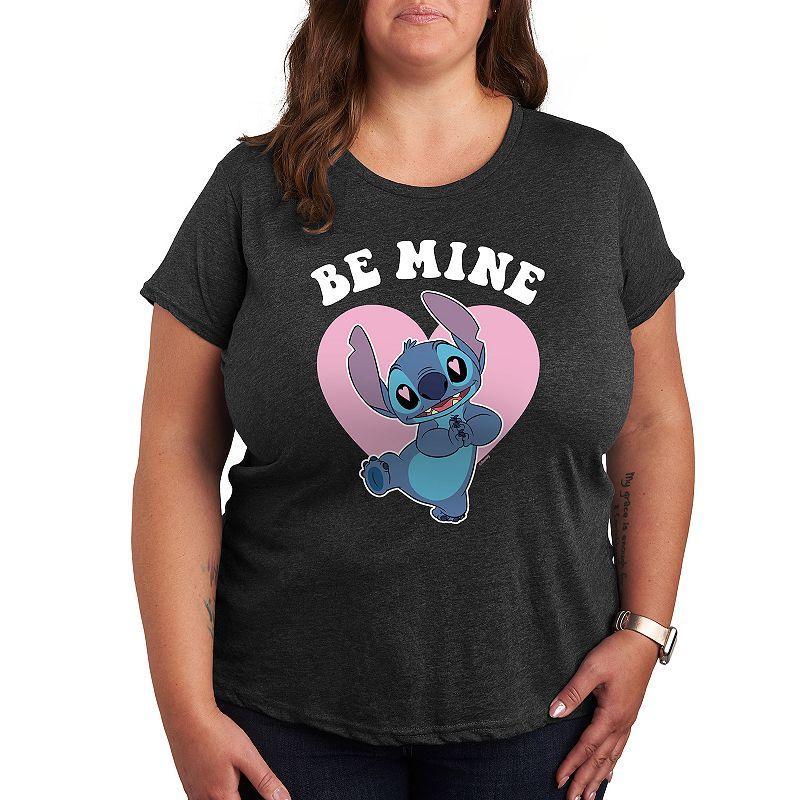 Disneys Lilo & Stitch Plus Be Mine Graphic Tee, Womens Grey Dark Red Product Image