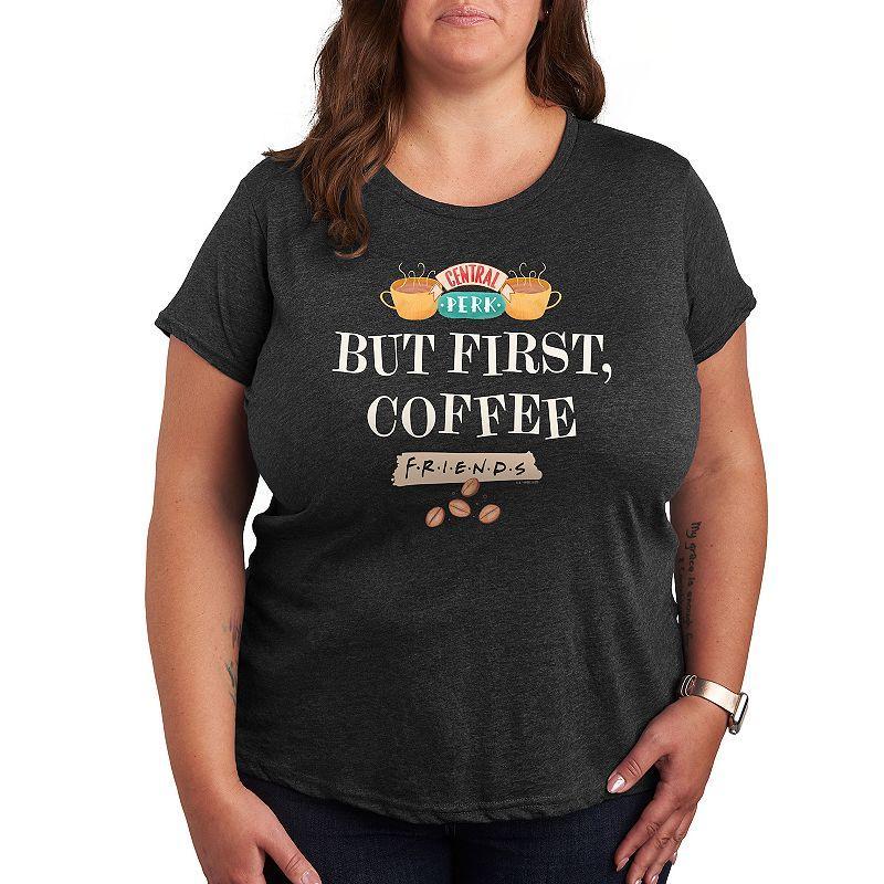 Plus Friends But First Coffee Graphic Tee, Womens Heather Grey Product Image