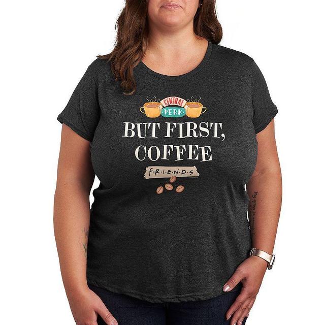 Plus Friends But First Coffee Graphic Tee, Womens Heather Grey Product Image