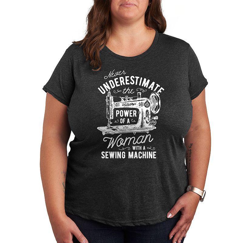 Plus Woman And Her Sewing Machine Graphic Tee, Womens Heather Grey Product Image