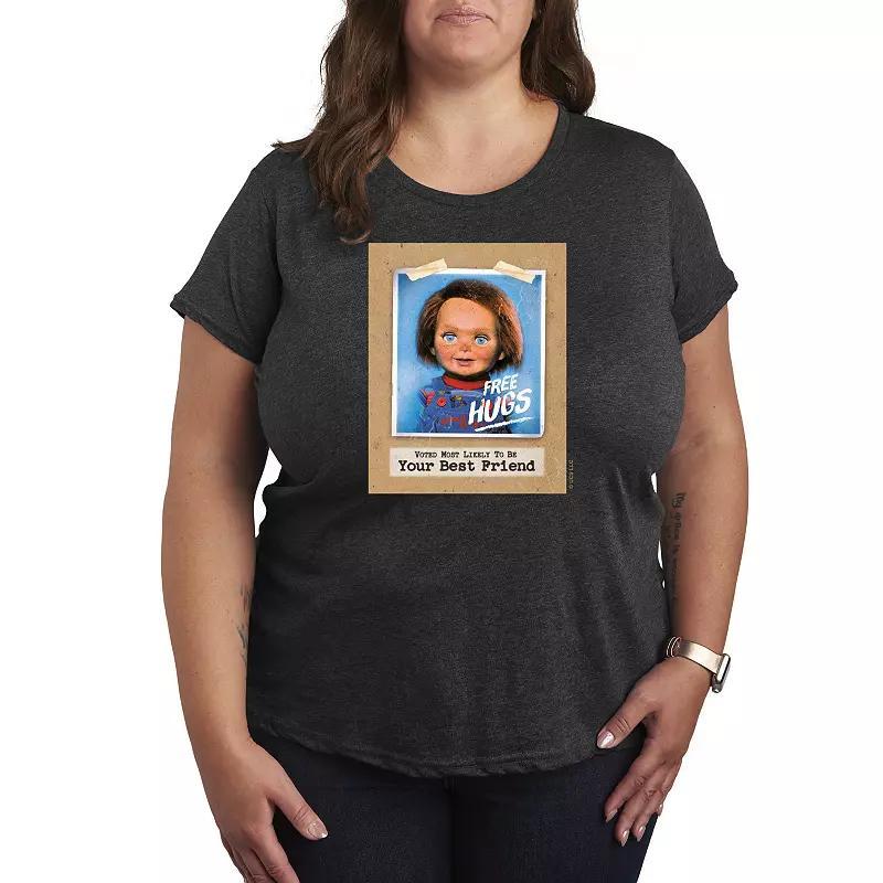 Plus Size Chucky Free Hugs Graphic Tee, Womens Heather Grey Product Image