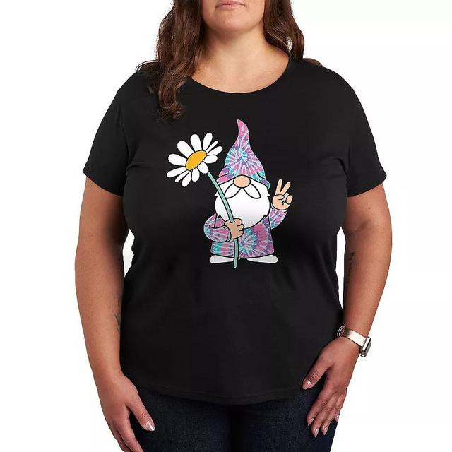 Plus Tie Dye Gnome With Daisy Graphic Tee, Womens Product Image