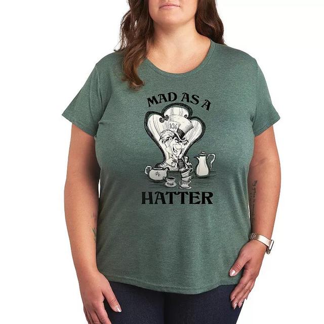 Disneys Alice in Wonderland Plus Mad As A Hatter Graphic Tee, Womens Grey Green Product Image