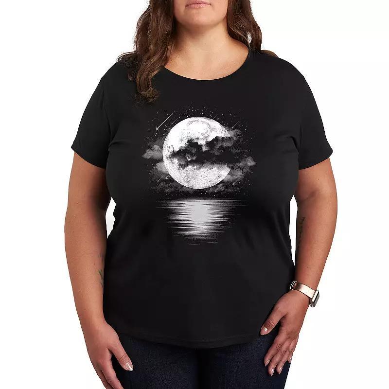 Plus Cloudy Moon Shooting Stars Graphic Tee, Womens Product Image