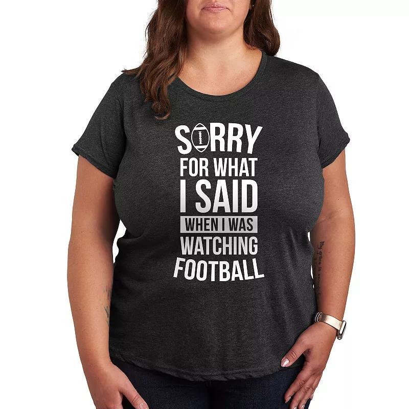 Plus Size Watching Football Graphic Tee, Womens Grey Green Product Image