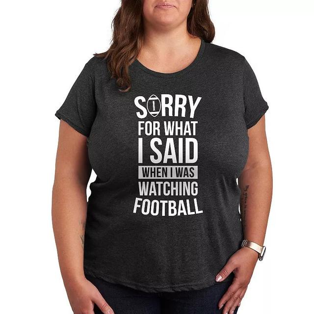 Plus Size Watching Football Graphic Tee, Womens Grey Green Product Image