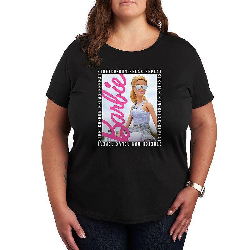 Plus Barbie Stretch Run Relax Repeat Graphic Tee, Womens Heather Grey product image