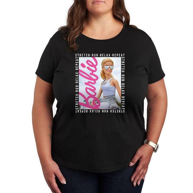 Plus Barbie Stretch Run Relax Repeat Graphic Tee, Womens Heather Grey Product Image