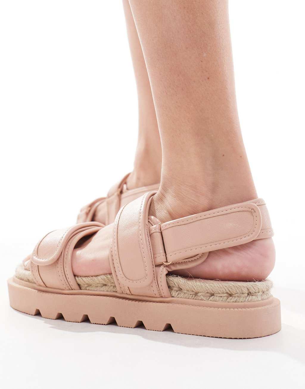 ASOS DESIGN Foreshadow sporty grandad espadrille sandals in pink Product Image