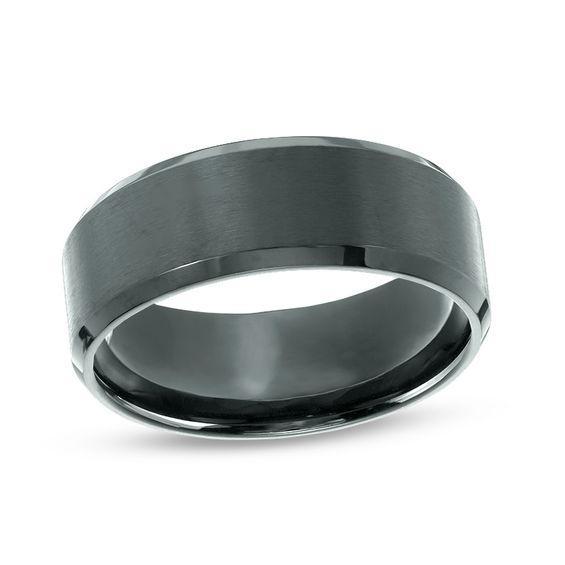 Men's 8.0mm Brushed Center Bevelled Edge Wedding Band in Black IP Stainless Steel Product Image