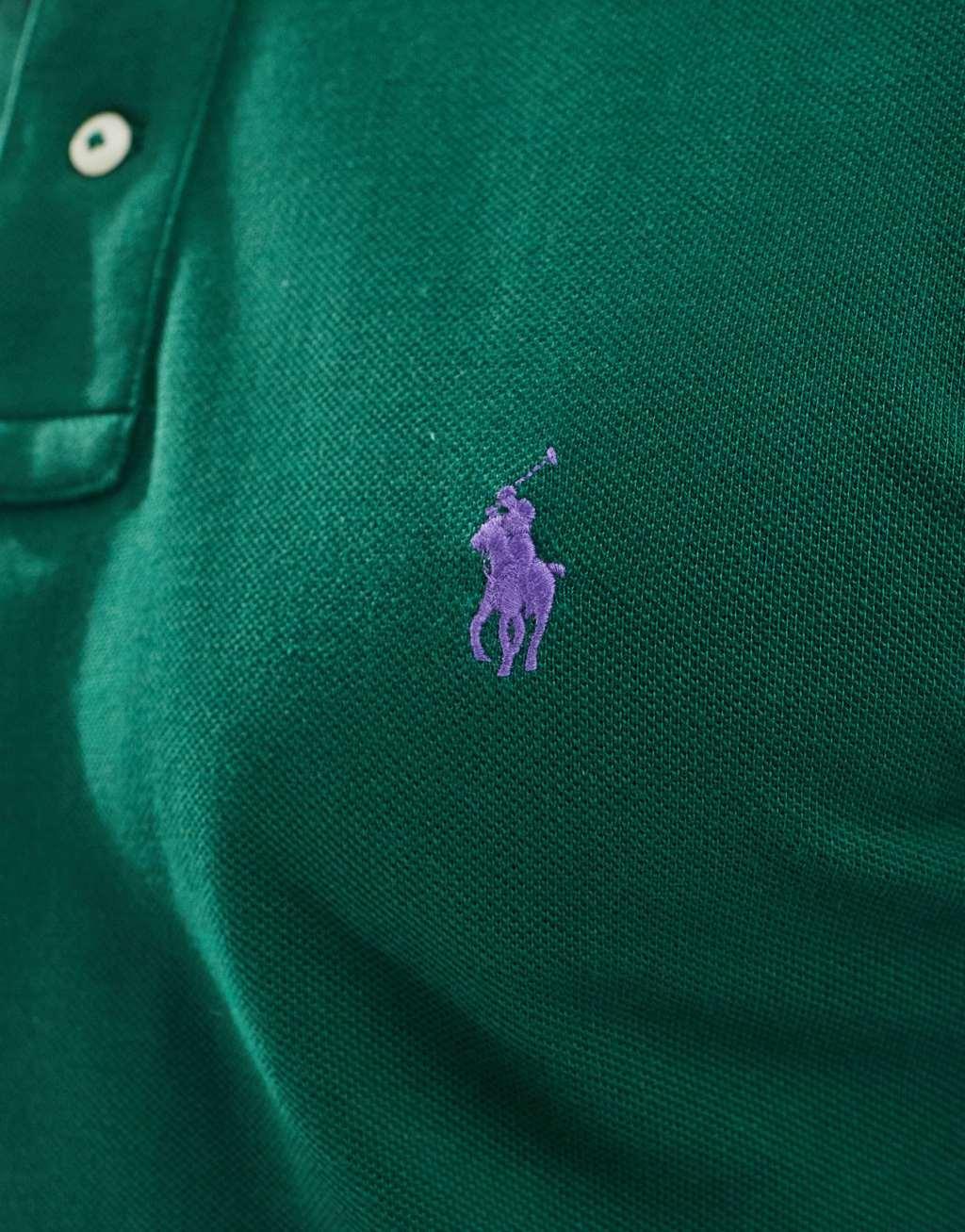 Polo Ralph Lauren icon logo slim fit pique polo in dark green Product Image