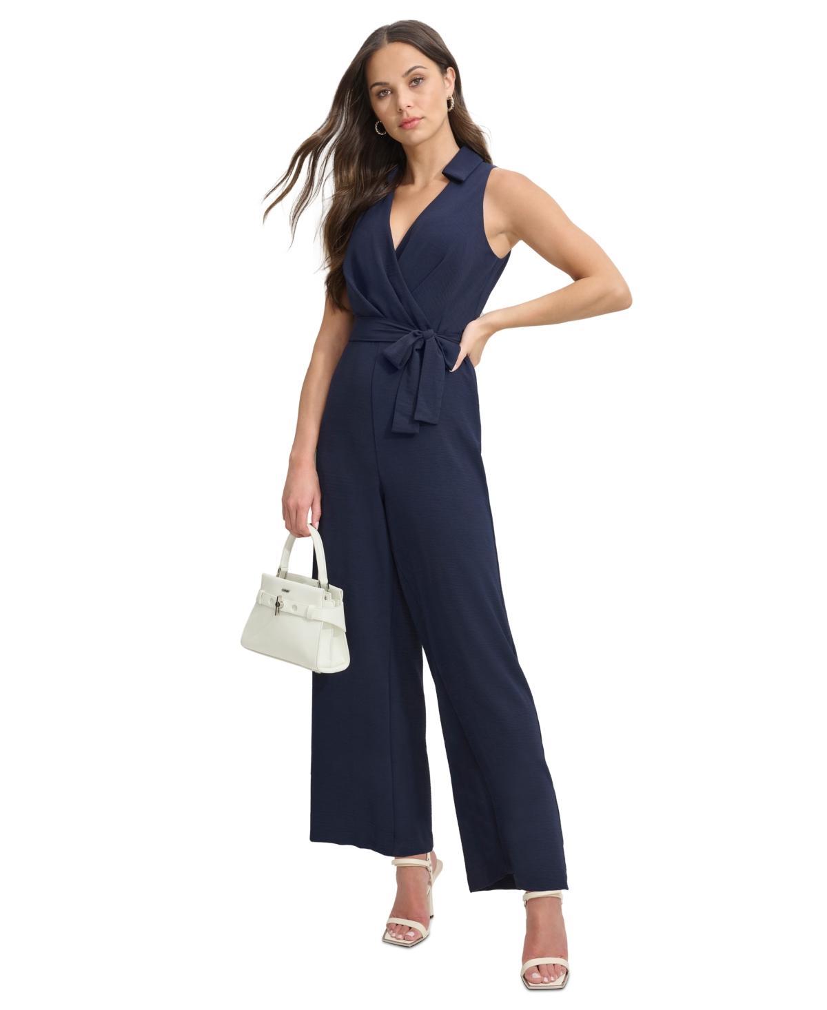 Dkny Womens Surplice-Neck Sleeveless Tie-Waist Jumpsuit Product Image