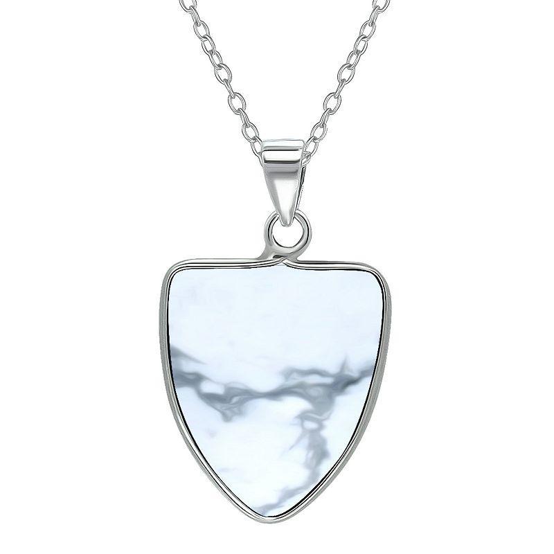 Aleure Precioso Sterling Silver Triangle Shaped Gemstone Drop Pendant Necklace, Womens White Product Image