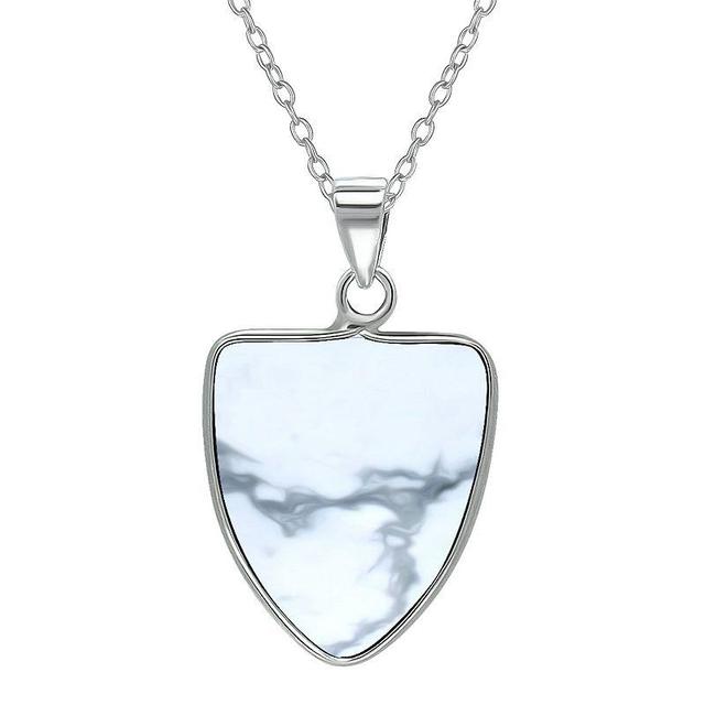 Aleure Precioso Sterling Silver Triangle Shaped Gemstone Drop Pendant Necklace, Womens White Product Image