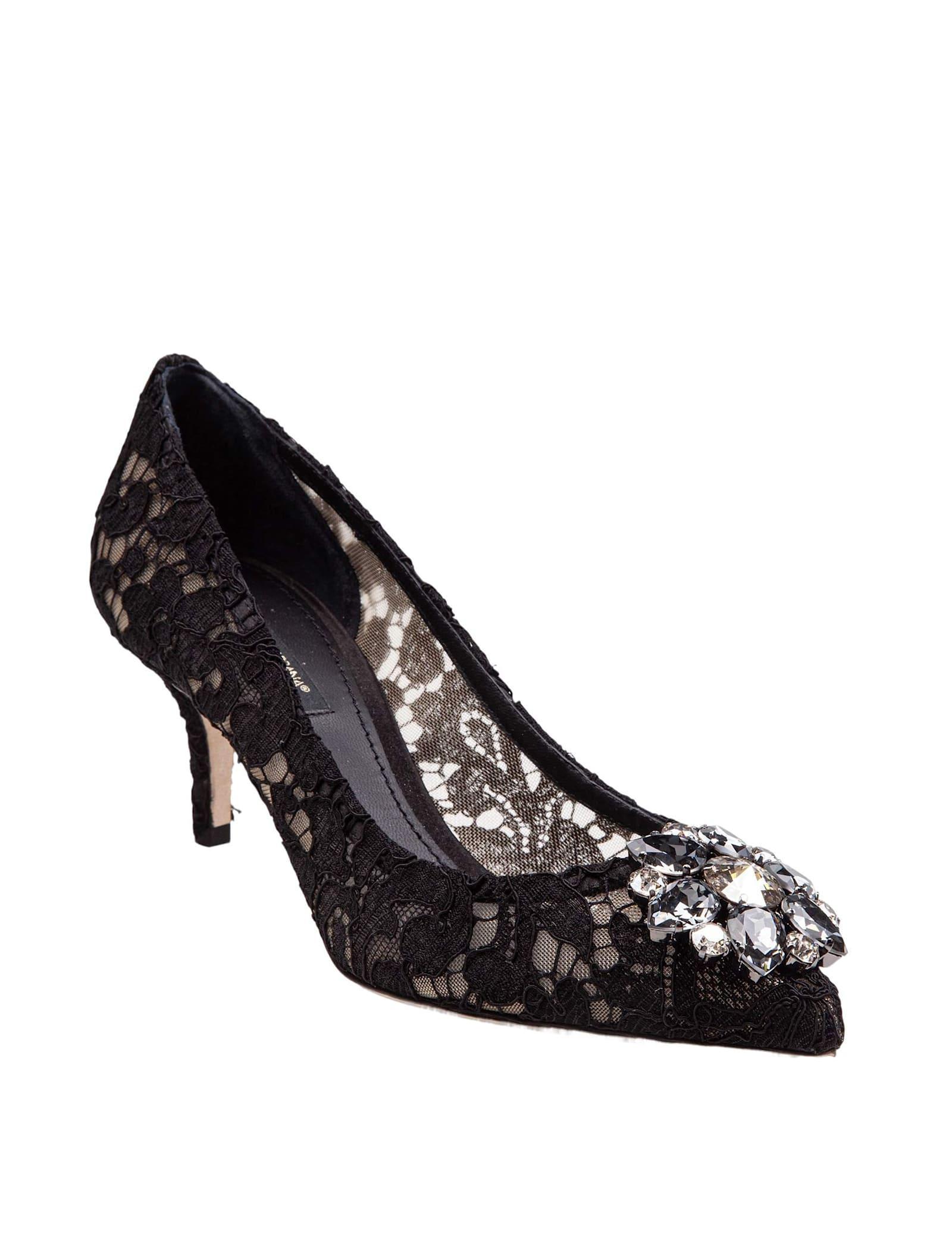 DOLCE & GABBANA Lace Rainbow Pumps With Brooch Detailing In Black Product Image