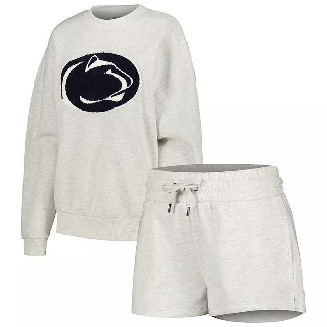 Womens Gameday Couture Ash Penn State Nittany Lions Team Effort Pullover Sweatshirt & Shorts Sleep Set Product Image