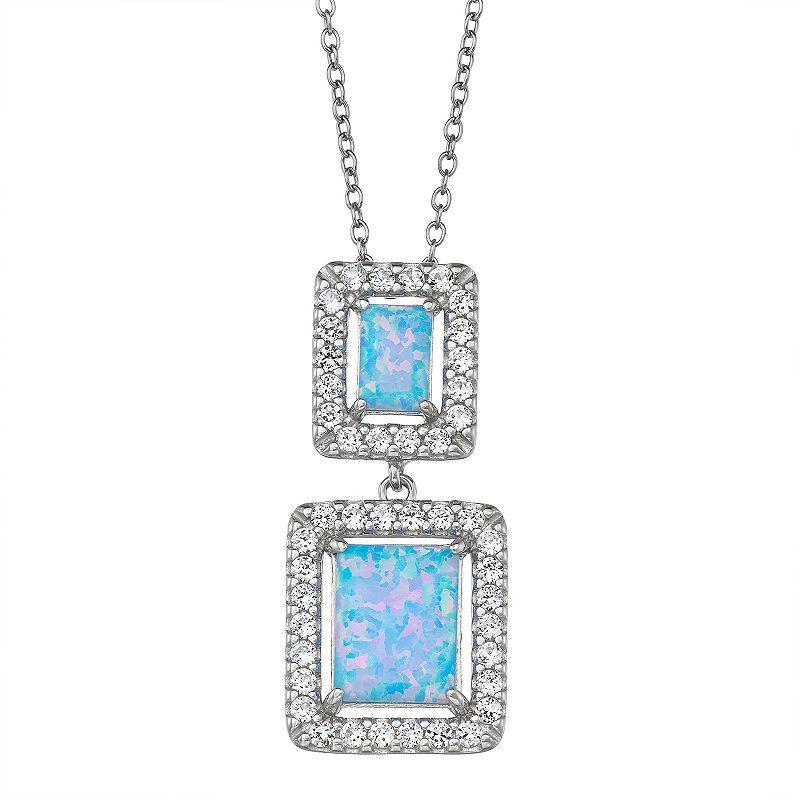 Sterling Silver Lab-Created Opal Square Cabochon Pendant Necklace, Womens Product Image