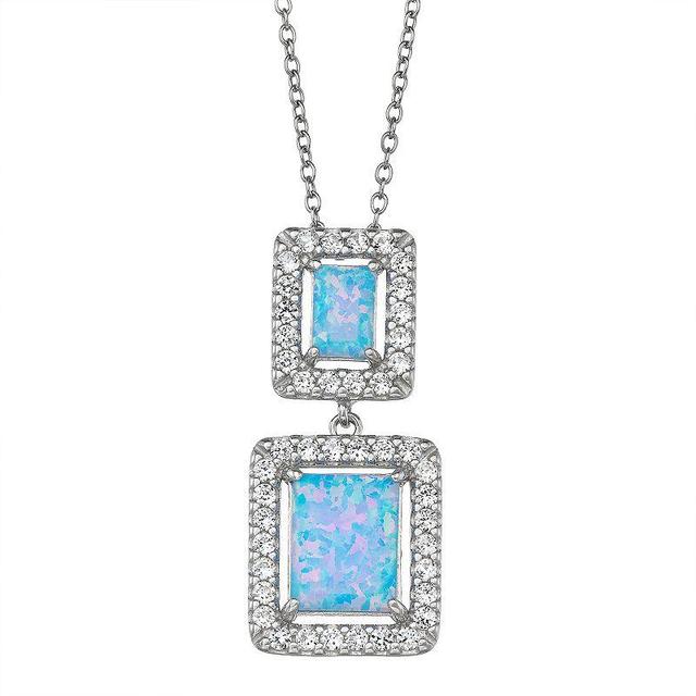 Sterling Silver Lab-Created Opal Square Cabochon Pendant Necklace, Womens Blue Product Image