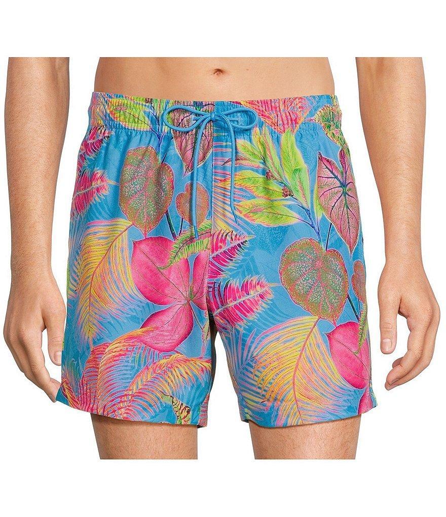 Caribbean Neon Fronds 6#double; Inseam Swim Trunks Product Image