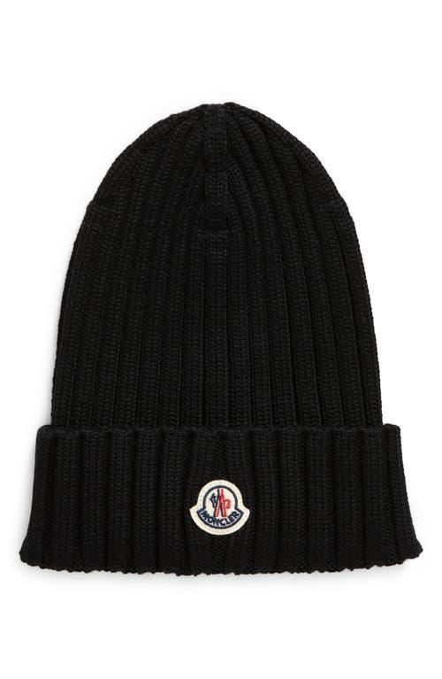 Moncler Logo Patch Cuff Virgin Wool Rib Beanie Product Image