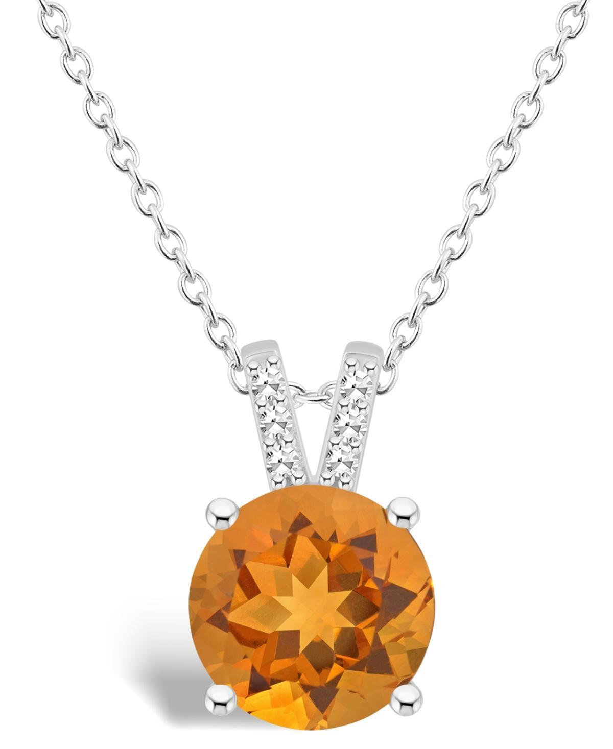 Alyson Layne Sterling Silver 8 mm Round Gemstone & Diamond Accent Pendant Necklace, Womens Citrine Product Image