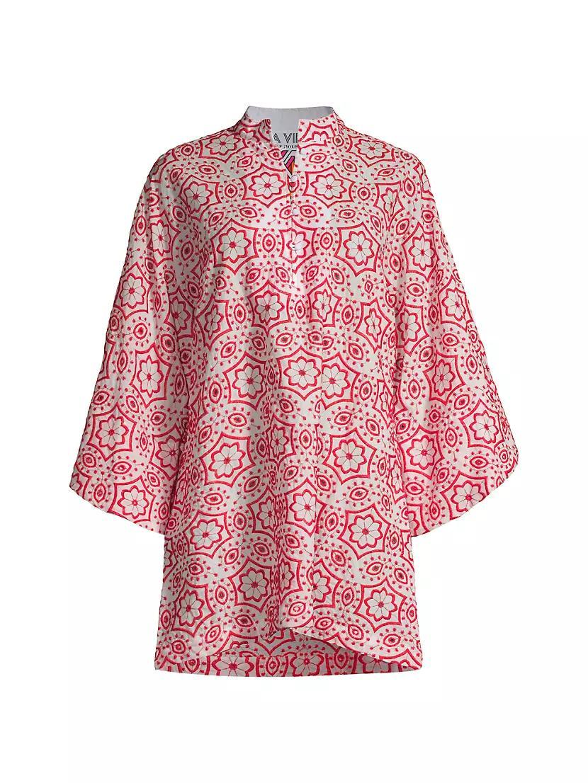 Geo-Floral Eyelet Caftan Minidress Product Image