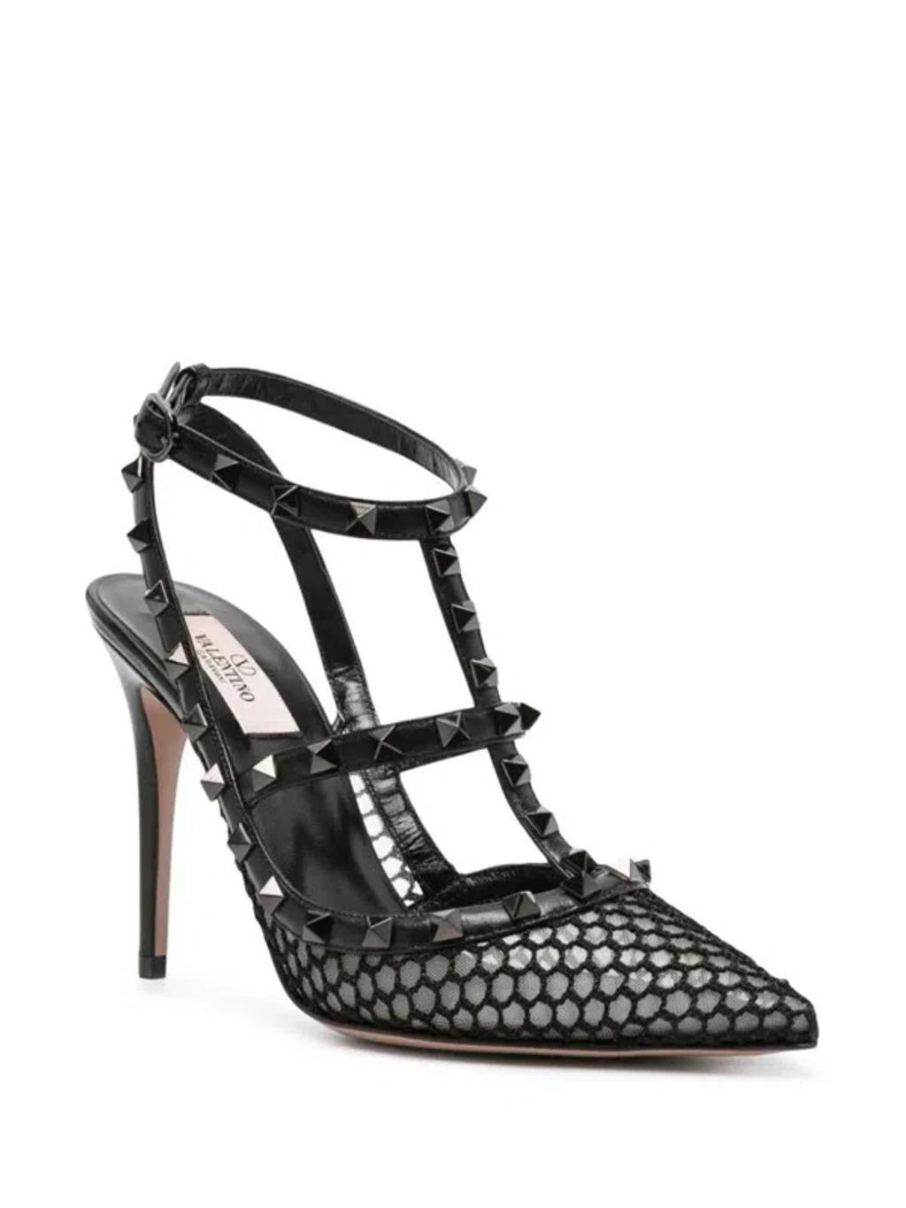 Rockstud 100mm Mesh Pumps In Black Product Image