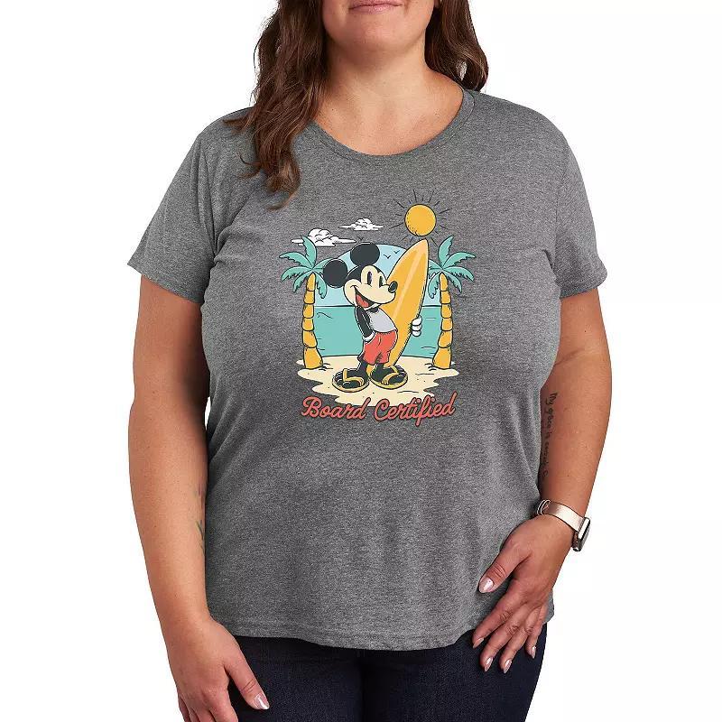 Disneys Mickey Mouse Plus Board Certified Graphic Tee, Womens Grey Green Product Image