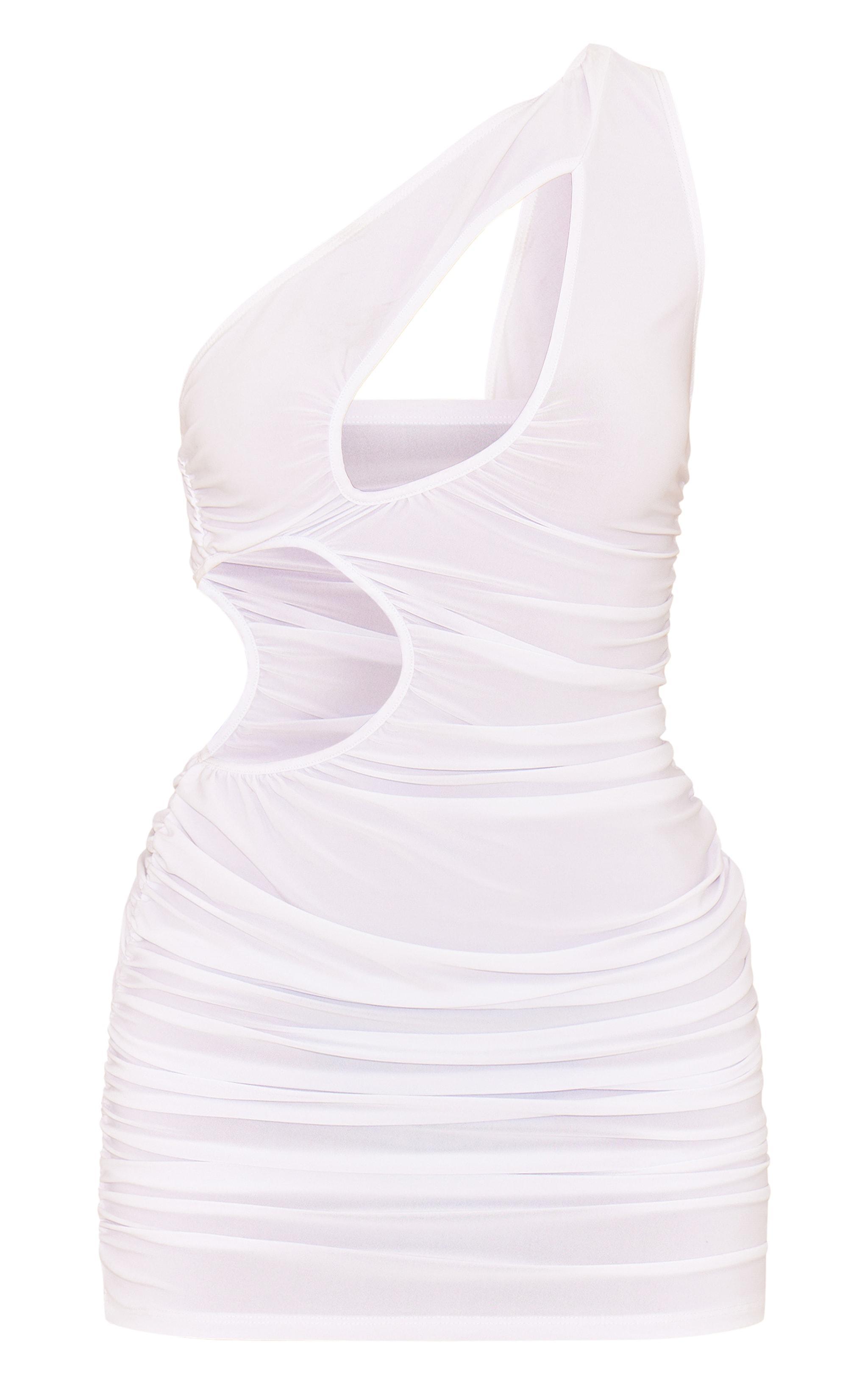 White Soft Touch One Shoulder Cut Out Bodycon Dress Product Image