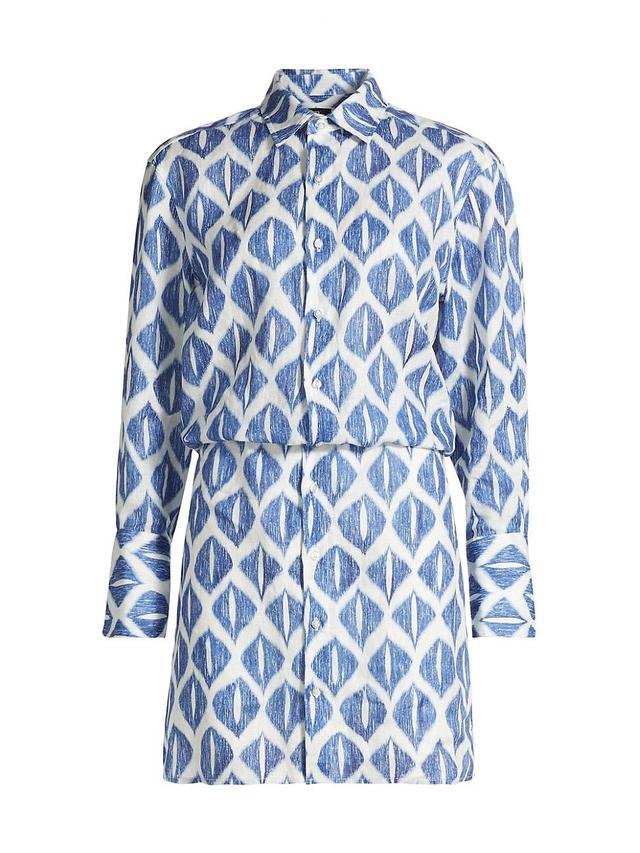 Womens Ikat-Inspired Printed Linen Shirtdress Product Image