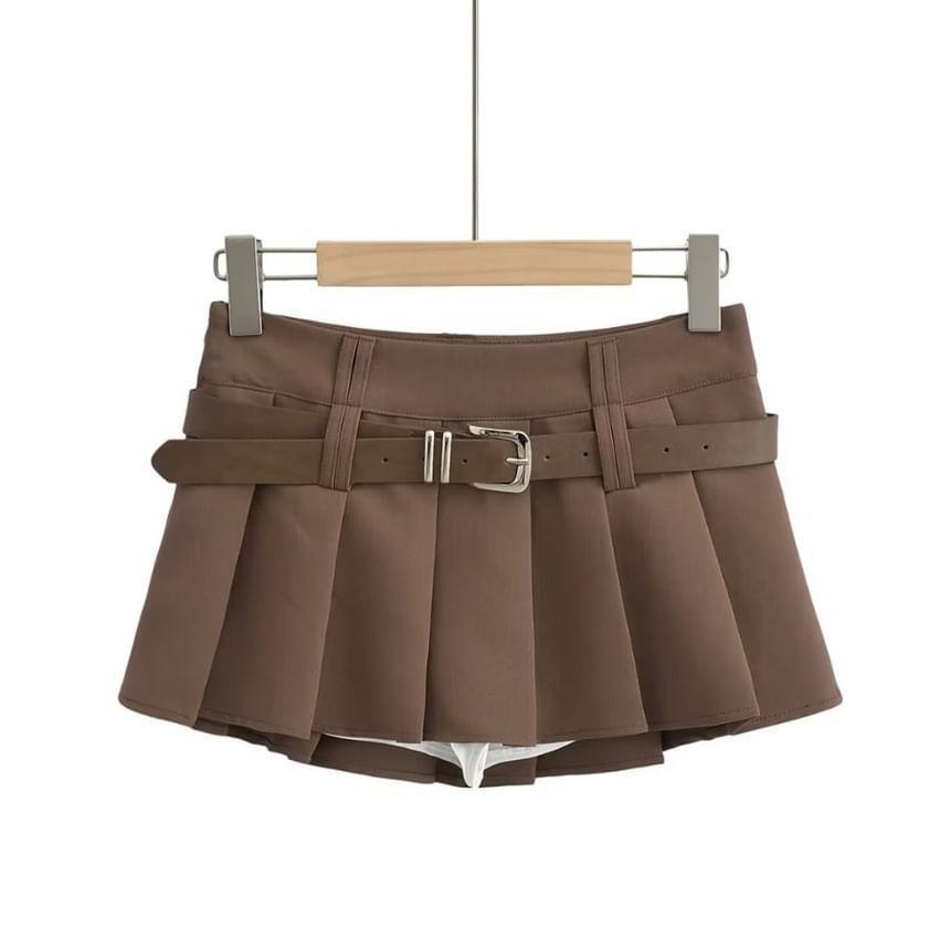 Low Waist Plain Mini Pleated Skirt Product Image