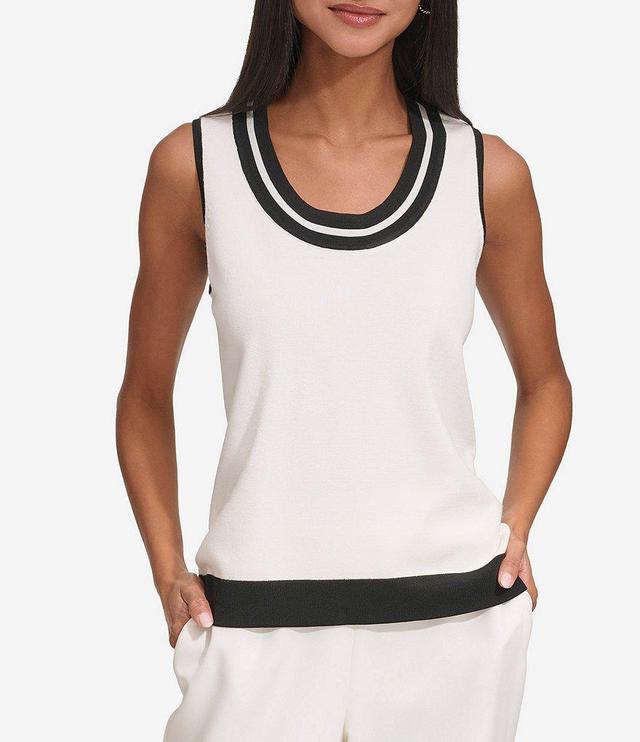 KARL LAGERFELD PARIS Knit Contrast Trim Scoop Neckline Sleeveless Tank Product Image