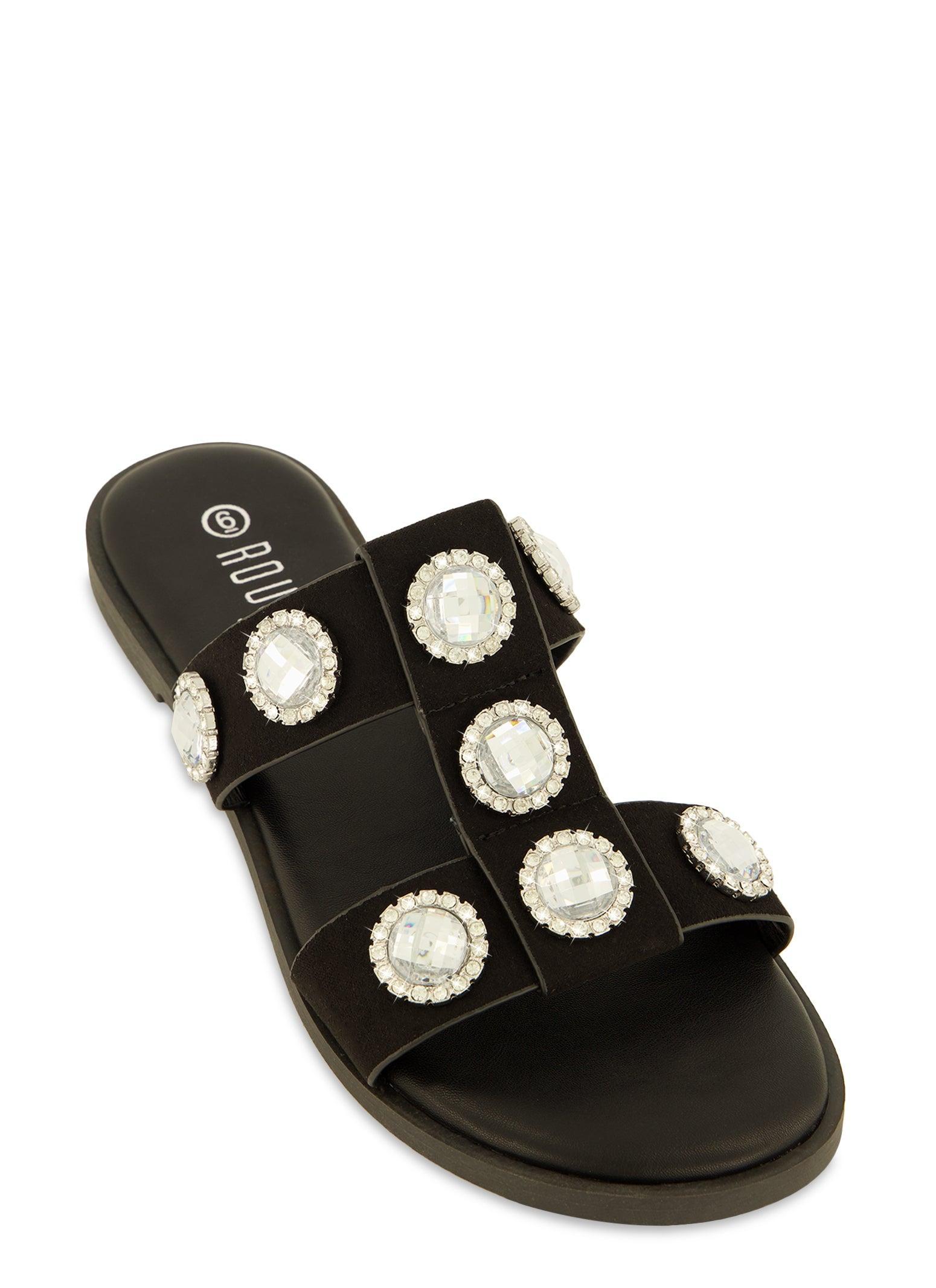 Womens Gemstone Embellished Slide Sandals Product Image