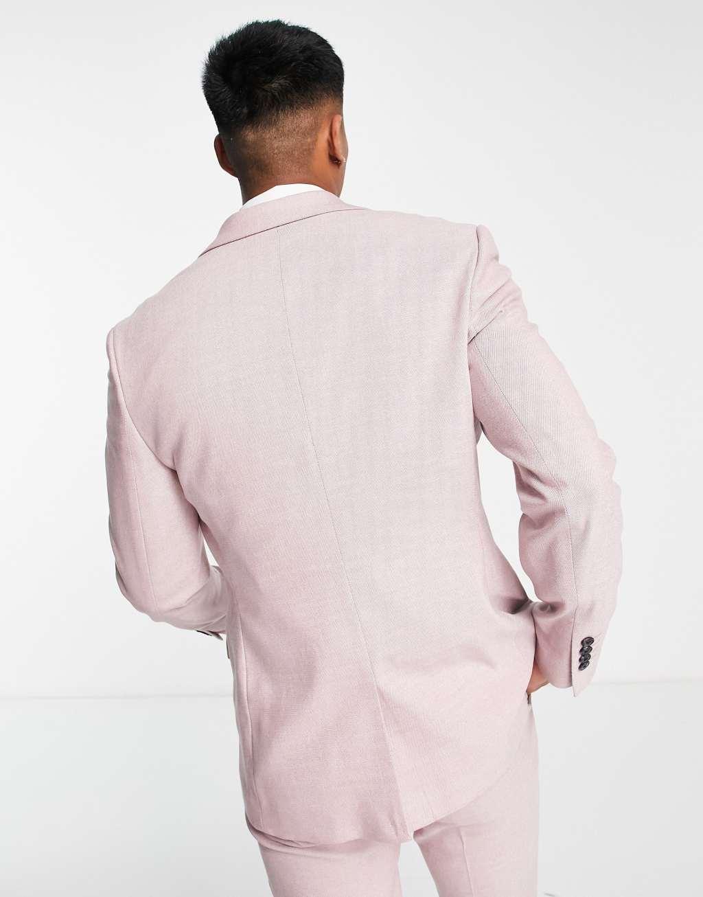 ASOS DESIGN smart oxford skinny suit jacket in dusky pink Product Image