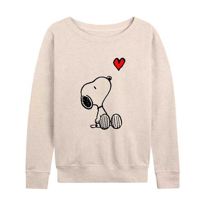 Womens Peanuts Valentines Snoopy Heart Slouchy Graphic Sweatshirt Beig/Green Product Image