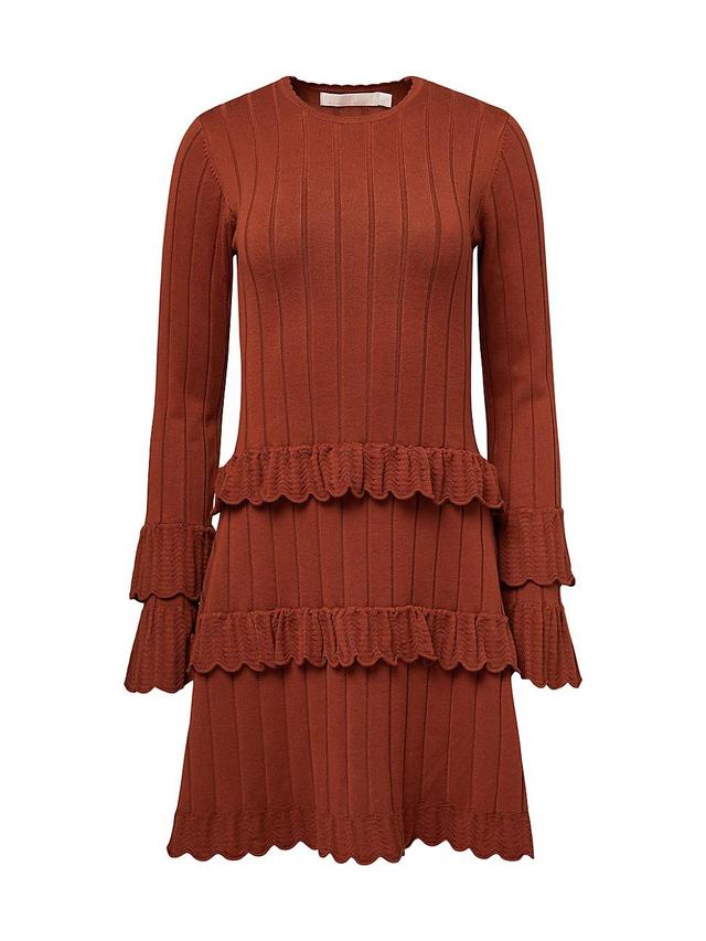 Rachel Parcell Ruffle Long Sleeve Rib Pointelle Midi Dress Product Image