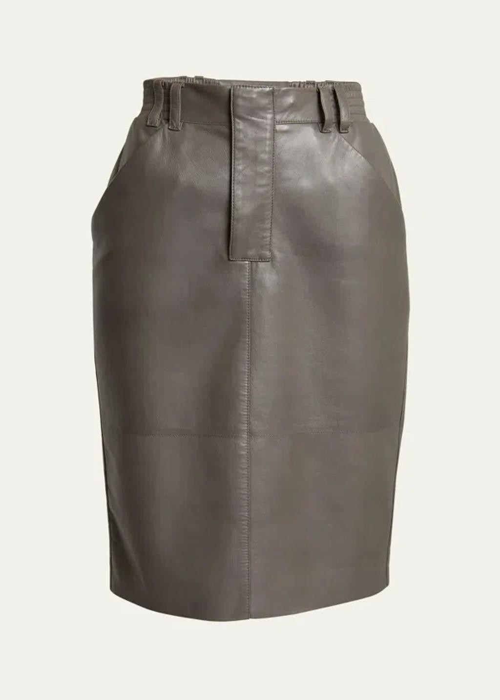 SAINT LAURENT Leather Pencil Skirt With Patch Pockets In Grey product image