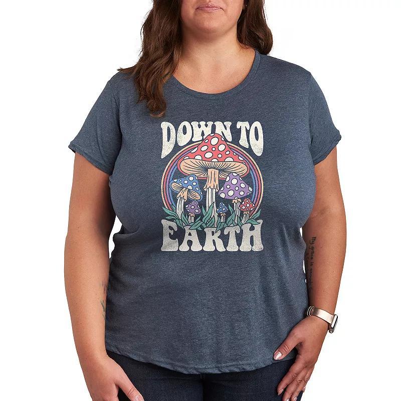 Womens Down To Earth Mushrooms Graphic Tee, Girls Grey Blue Product Image