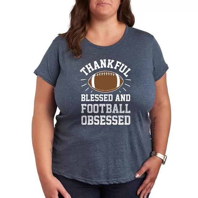 Plus Size Football Obsessed Graphic Tee, Womens Grey Blue Product Image