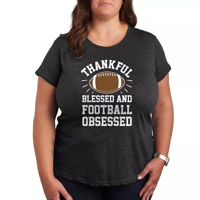 Plus Size Football Obsessed Graphic Tee, Womens Grey Blue Product Image