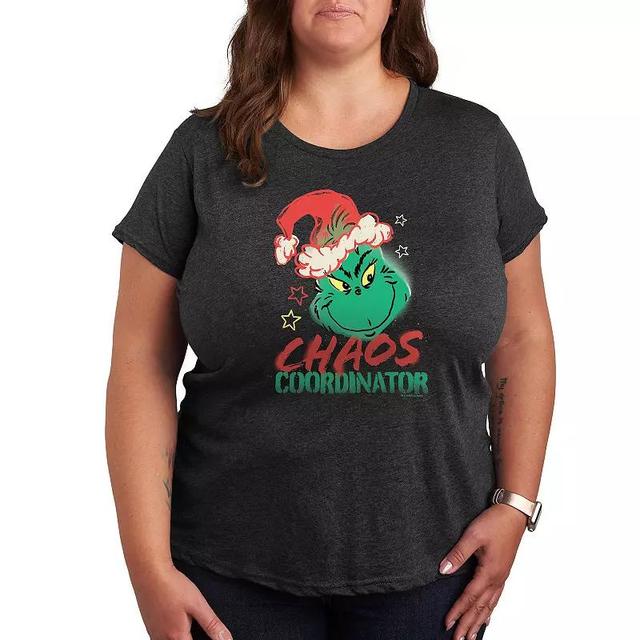 Plus Dr. Seuss The Grinch Chaos Coordinator Graphic Tee, Womens Grey Heather Product Image