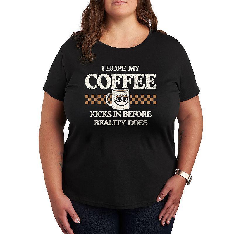 Plus Hope My Coffee Kicks In Graphic Tee, Womens Black Product Image