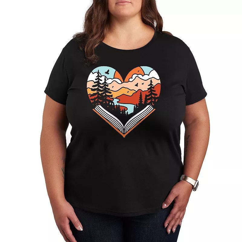 Plus Open Book Heart Graphic Tee, Womens Product Image