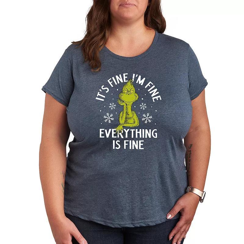 Missy Plus Size Dr. Seuss Grinch Its Fine Im Fine Graphic Tee, Womens Product Image