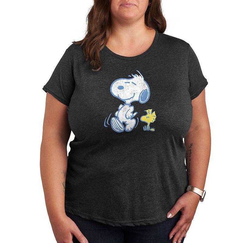 Plus Peanuts Pastels Graphic Tee, Womens Dark Grey Product Image