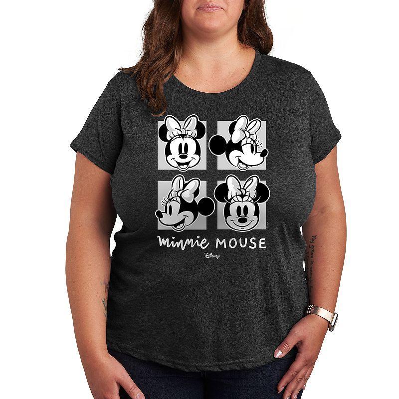 Disneys Minnie Mouse Plus Grid Graphic Tee, Womens Heather Grey Product Image