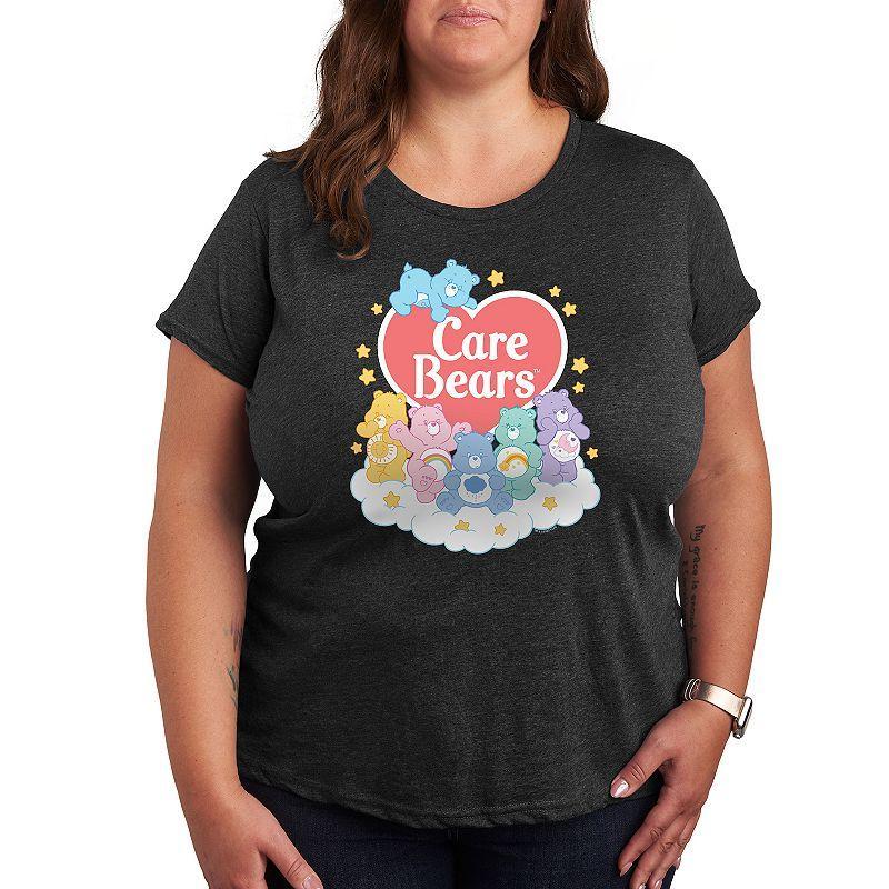 Plus Care Bears Pastel Cloud Group Graphic Tee, Womens Grey Gray Product Image