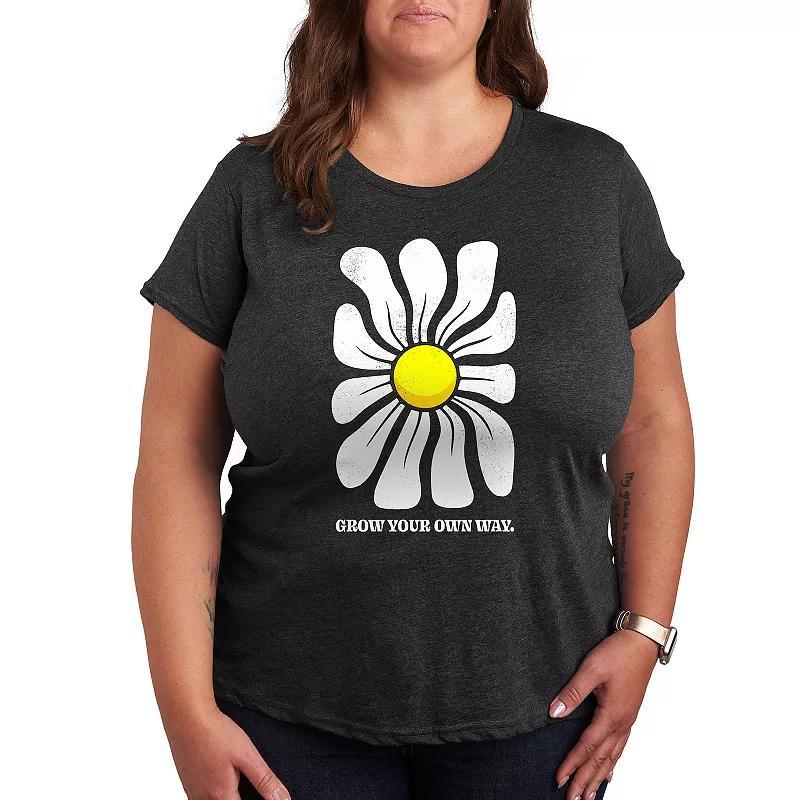 Plus Scandinavian Flowers Graphic Tee, Womens Heather Grey Product Image