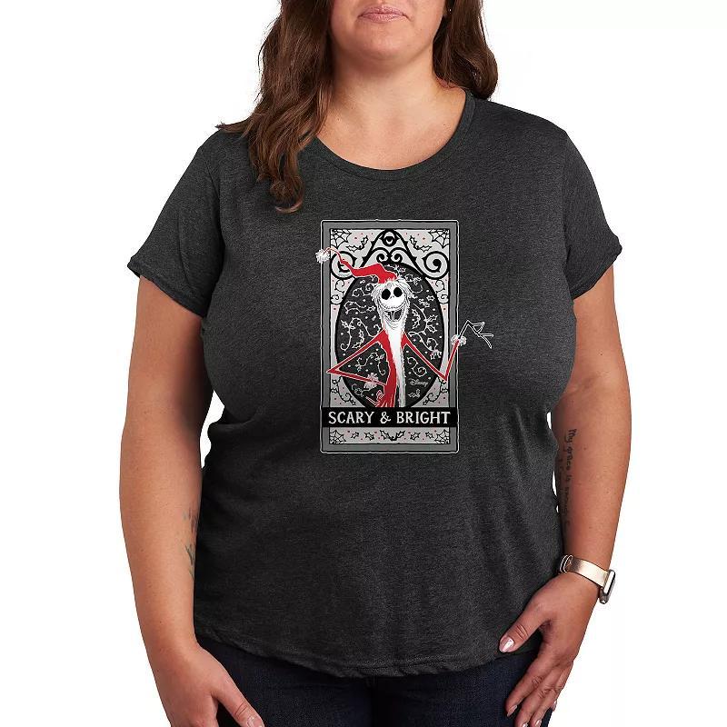 Disneys Nightmare Before Christmas Plus Scary And Bright Graphic Tee, Womens Heather Grey Product Image