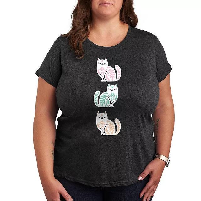 Plus Scandinavian Cats Graphic Tee, Womens Heather Grey Product Image